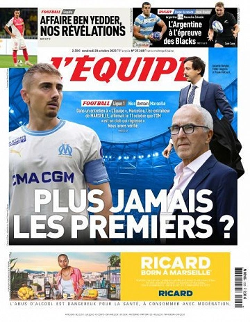 Jaquette de L’equipe du Vendredi 20 Octobre 2023