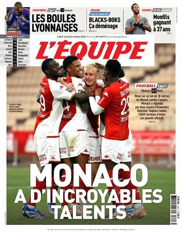 Jaquette de L’equipe du Lundi 23 Octobre 2023