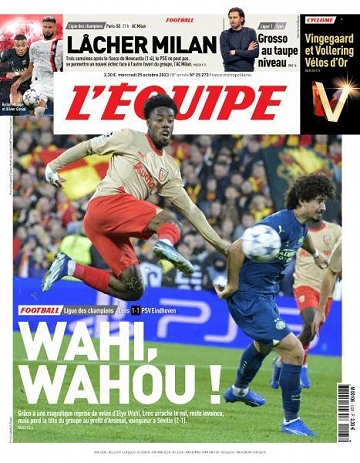 Jaquette de L’equipe du Mercredi 25 Octobre 2023