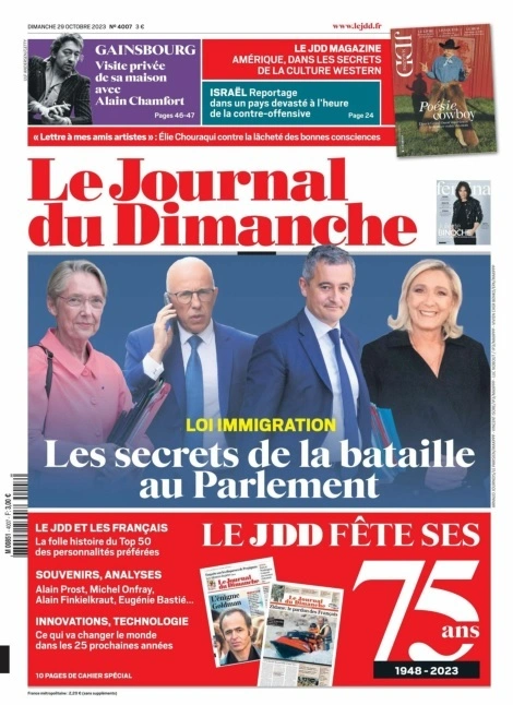 Jaquette de Le Journal du Dimanche - 29 Octobre 2023