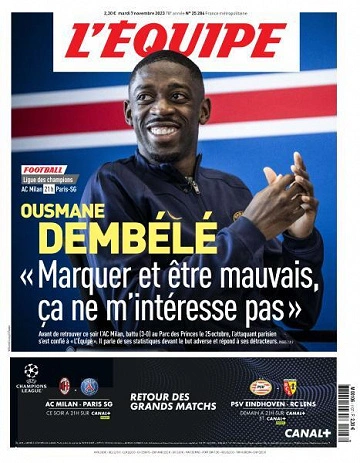 Jaquette de L’equipe du Mardi 7 Novembre 2023