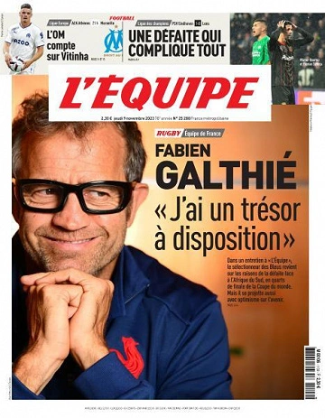 Jaquette de L’equipe du Jeudi 9 Novembre 2023