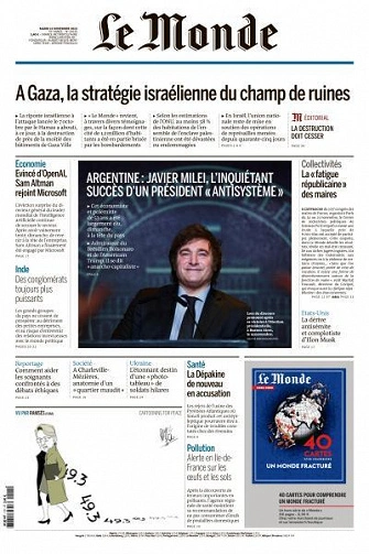 Jaquette de Le Monde du Mardi 21 Novembre 2023