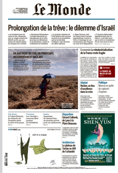 Jaquette de Le Monde du Mardi 28 Novembre 2023