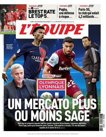 Jaquette de L’equipe du Vendredi 8 Décembre 2023