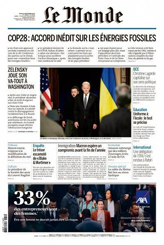 Jaquette de Le Monde du Jeudi 14 Décembre 2023