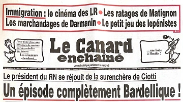 Jaquette de Le Canard Enchaîné du Mercredi 20 Décembre 2023