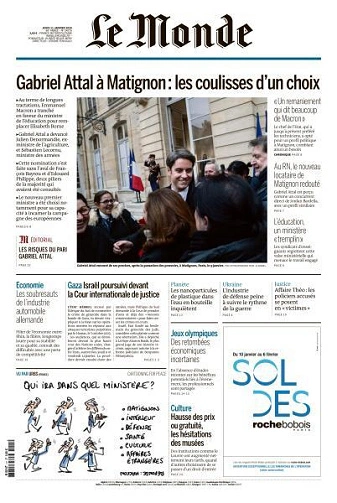 Jaquette de Le Monde du Jeudi 11 Janvier 2024