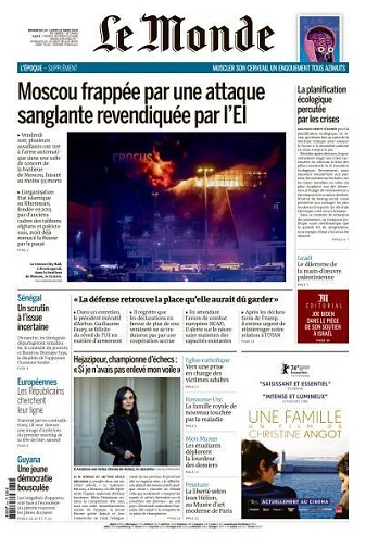 Jaquette de Le Monde + Le Mag du 24 Mars FRENCH PDF 2024
