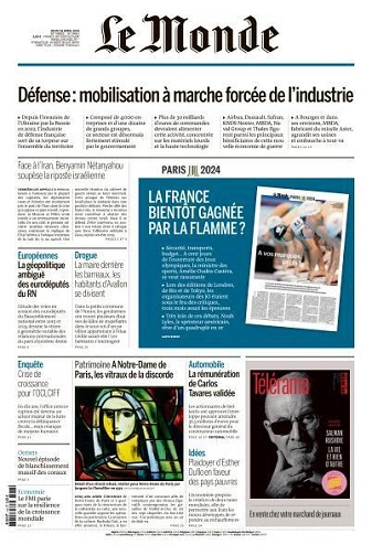 Jaquette de Le Monde du 18 Avril FRENCH PDF 2024