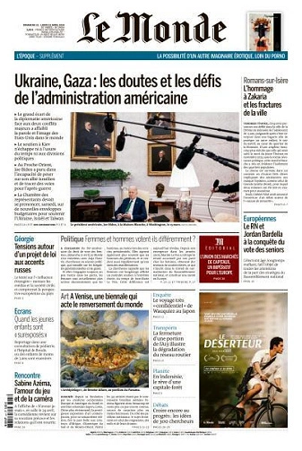Jaquette de Le Monde du 21 et 22 Avril FRENCH PDF 2024