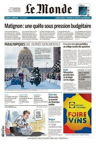 Jaquette de Le Monde du 04.09.2024