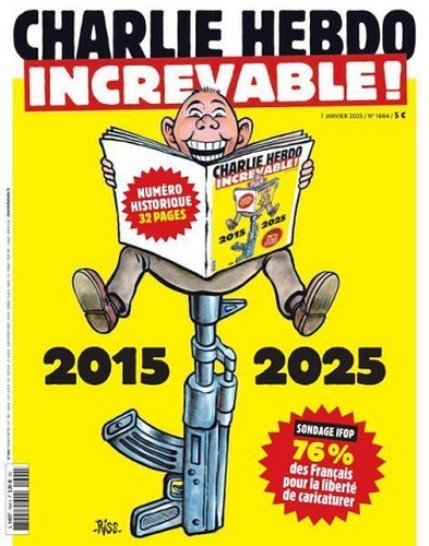 Jaquette de Charlie Hebdo du 07.01.2025