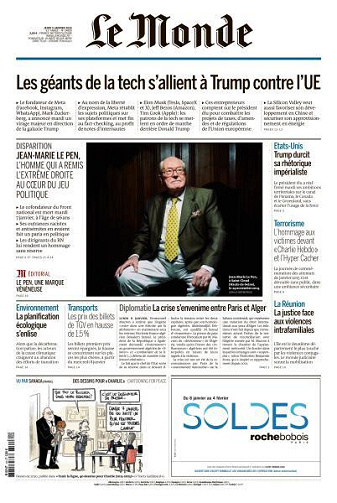Jaquette de Le Monde du 09.01.2025