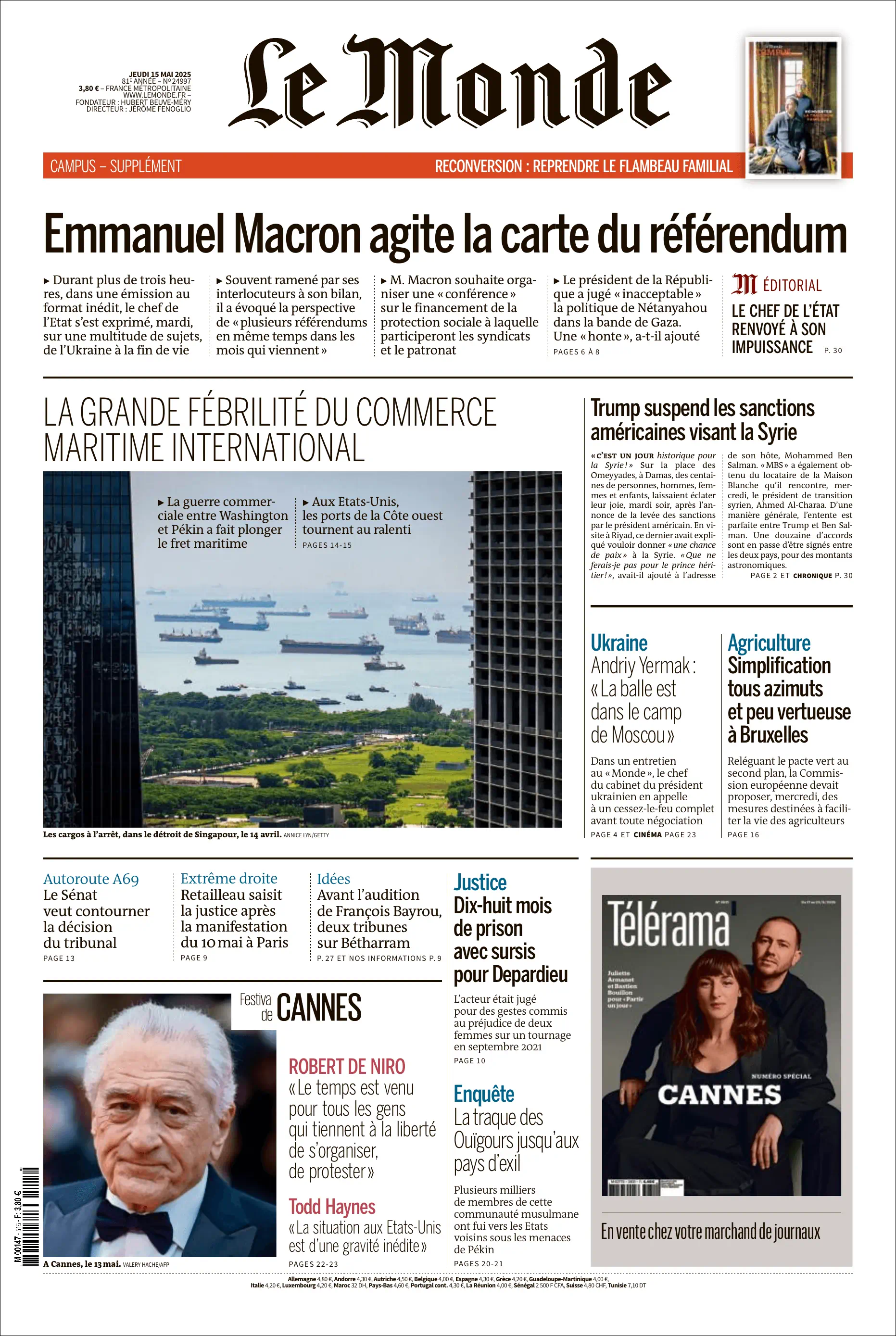 Jaquette de Le Monde 24997.15 Mai 2025