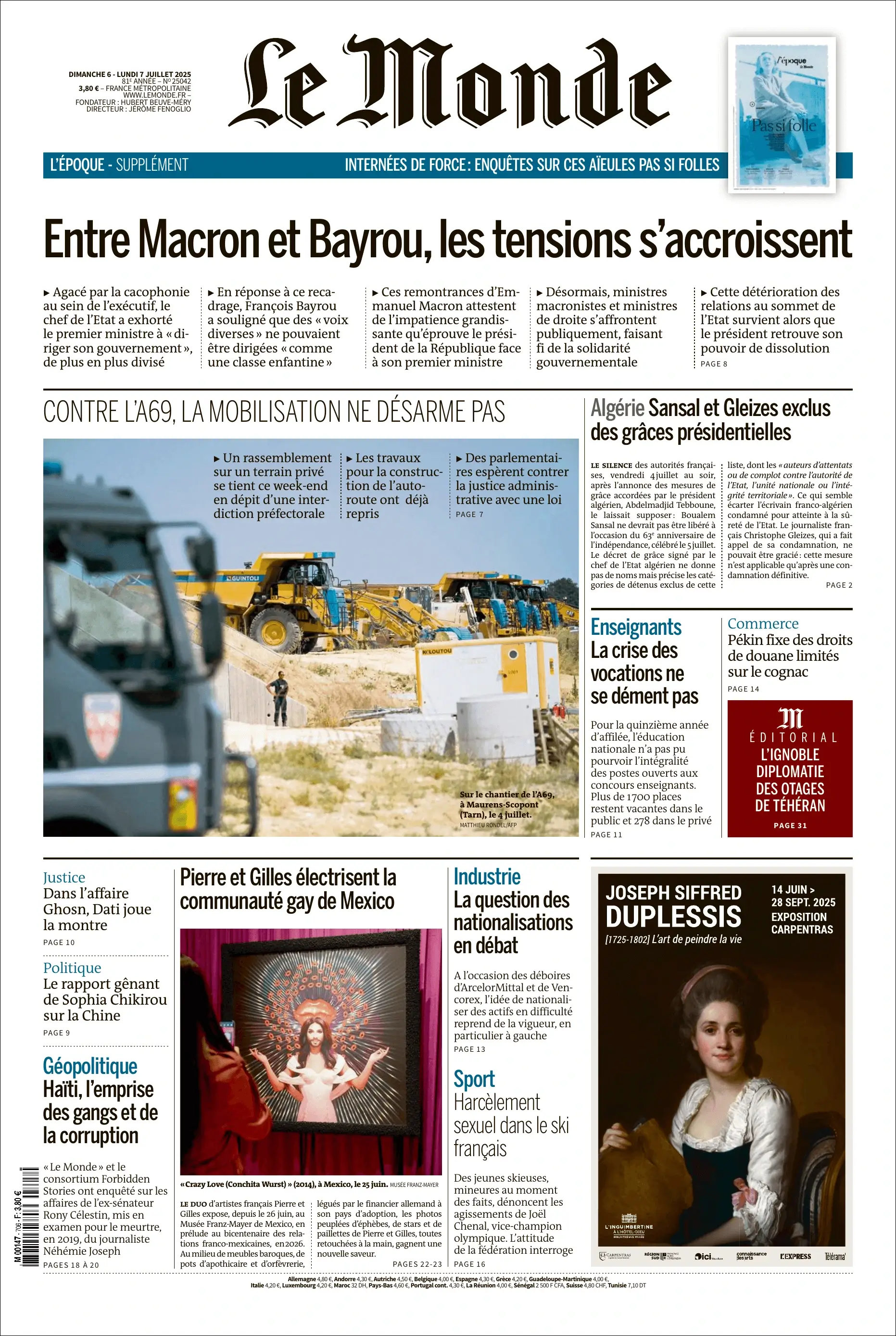 Jaquette de Le Monde 25042.07 Juillet 2025