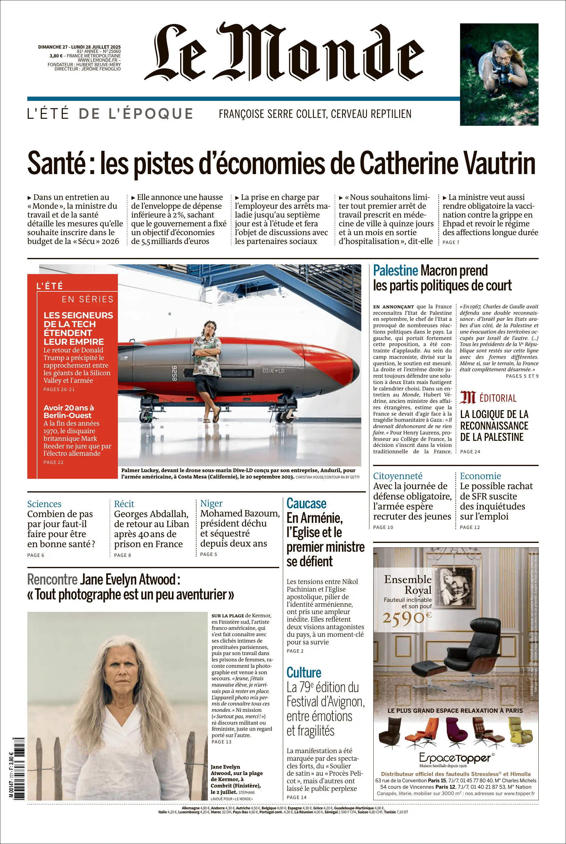 Jaquette de Le Monde 25060.28 Juillet 2025