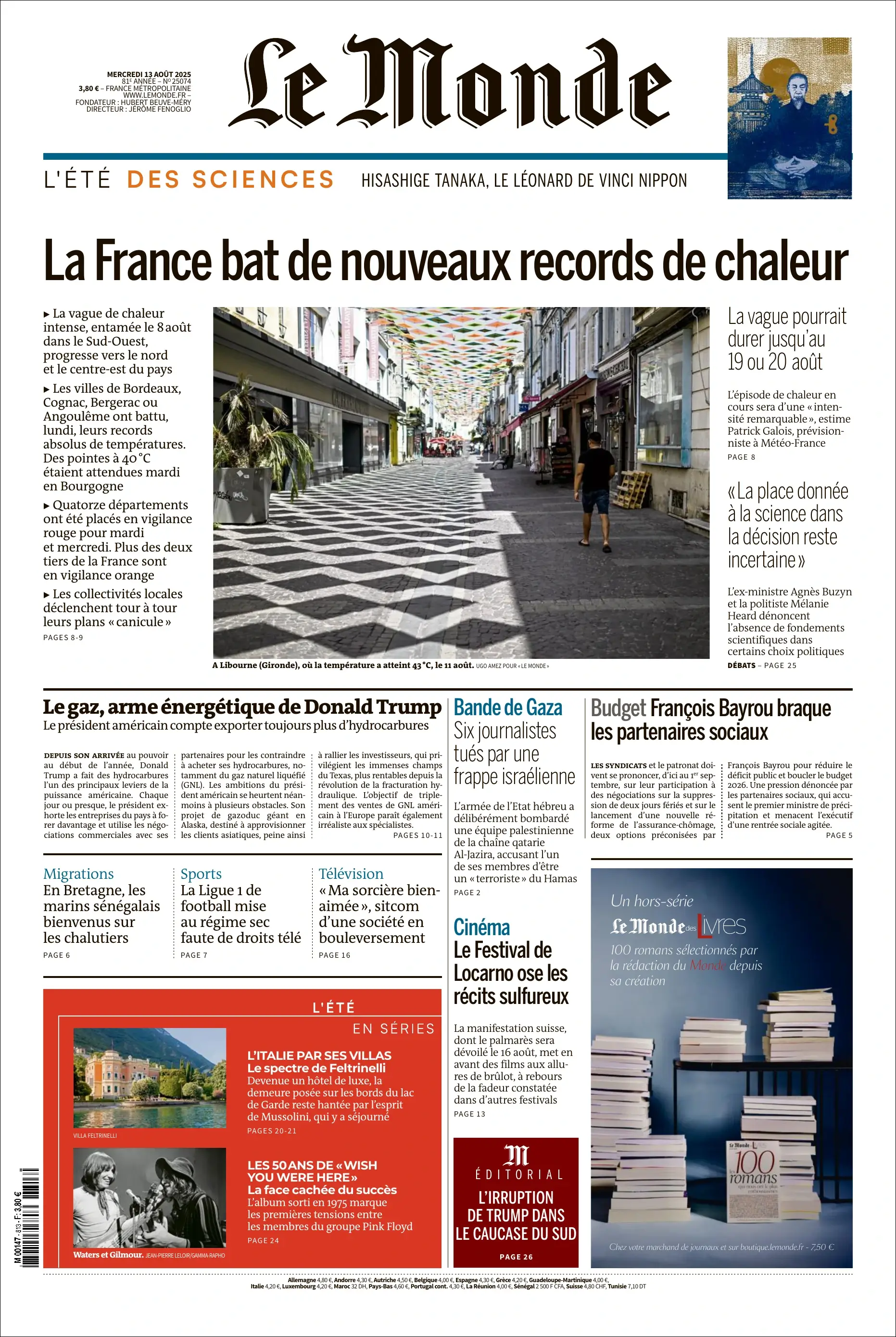 Jaquette de Le Monde 25074.13 Aout 2025