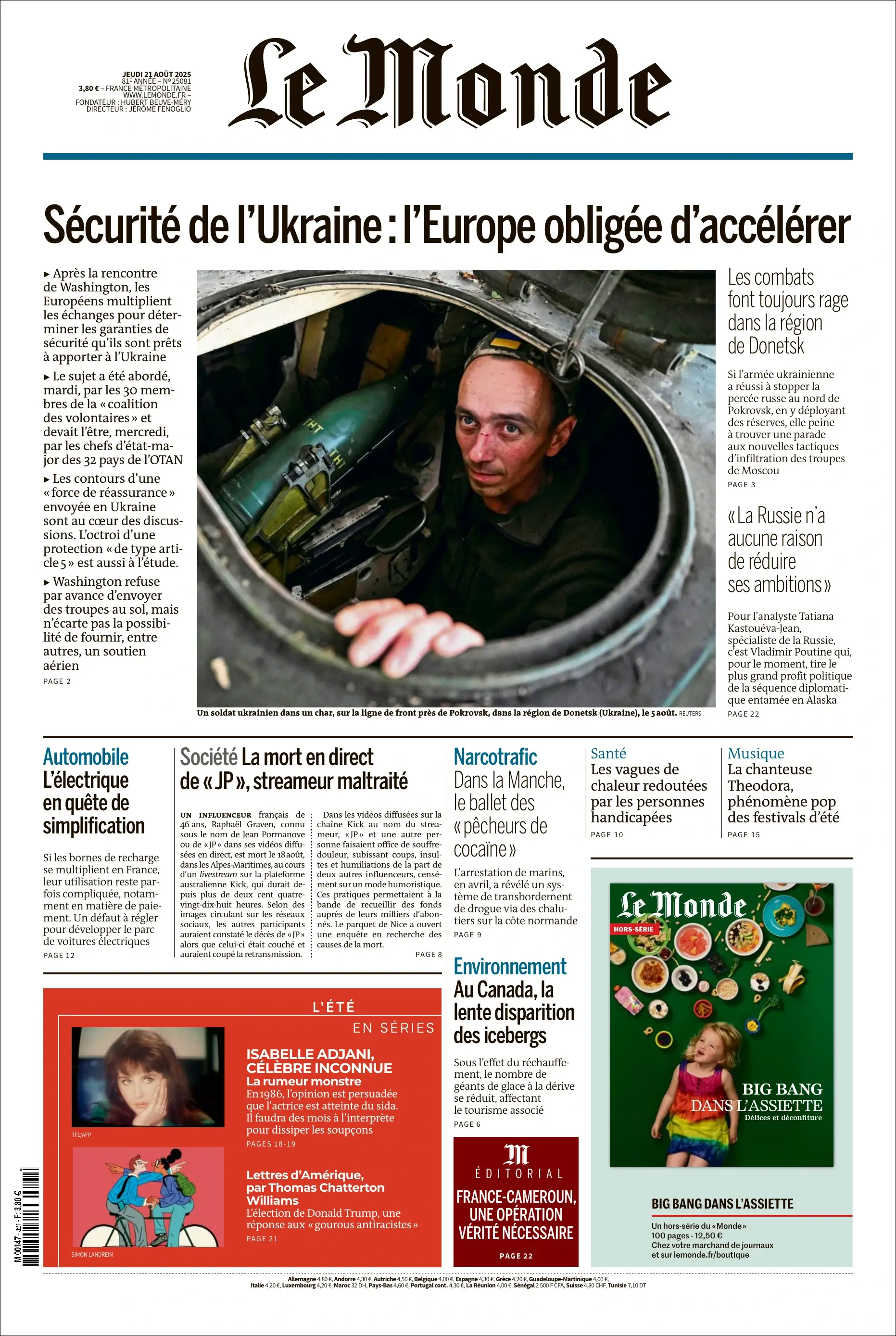 Jaquette de Le Monde 25081.21 Aout 2025