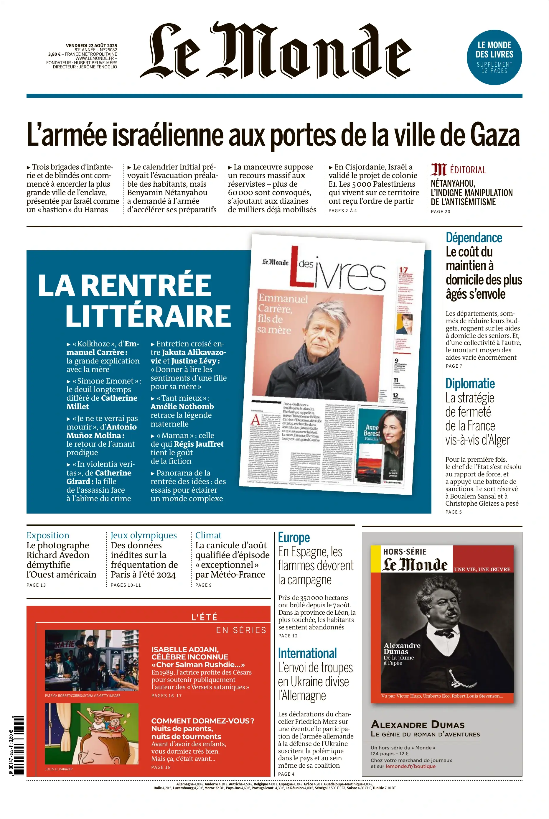 Jaquette de Le Monde 25082.22 Aout 2025
