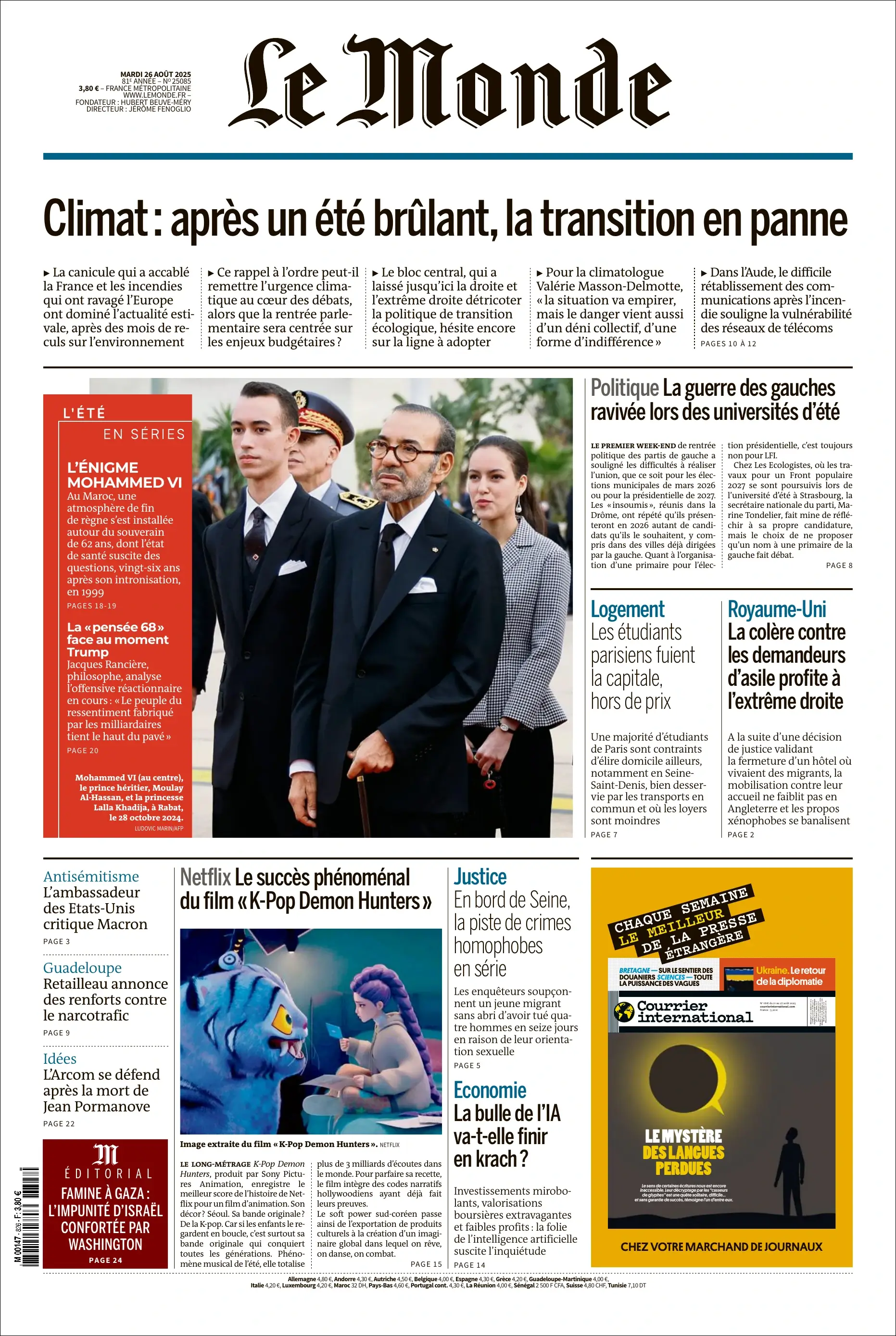 Jaquette de Le Monde 25085.26 Aout 2025