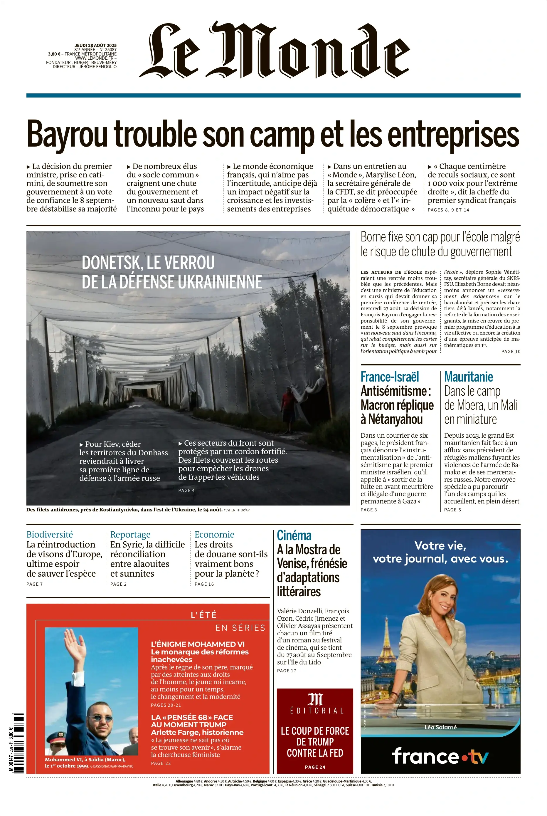 Jaquette de Le Monde 25087.28 Aout 2025
