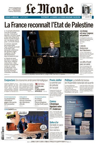 Jaquette de Le Monde du 24.09.2025