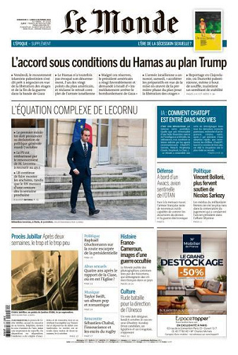 Jaquette de Le Monde du Dimanche 5 et Lundi 6 Octobre 2025