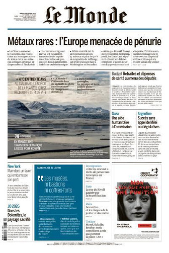 Jaquette de Le Monde du Mardi 28 Octobre 2025