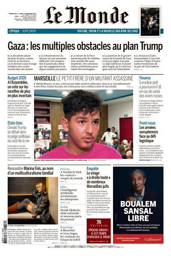 Jaquette de Le Monde du Dimanche 16 et Lundi 17 Novembre