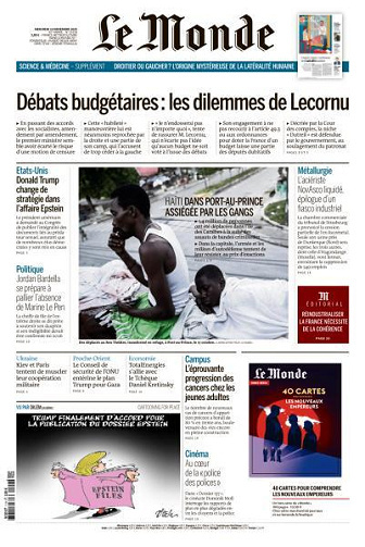 Jaquette de Le Monde du Mercredi 19 Novembre 2025