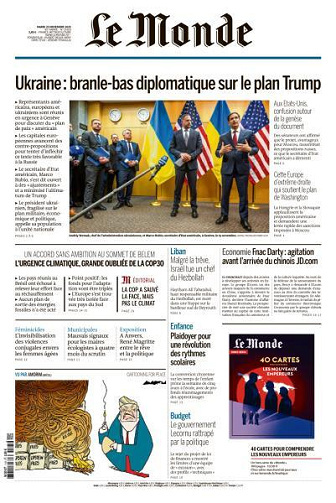 Jaquette de Le Monde du Mardi 25 Novembre 2025
