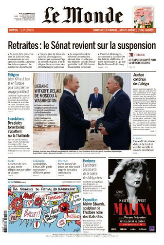 Jaquette de Le Monde du Jeudi 27 Novembre 2025
