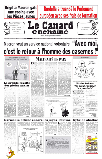 Jaquette de Le Canard enchaîné - 2025-11-26 - N°5481, 26 Novembre 2025