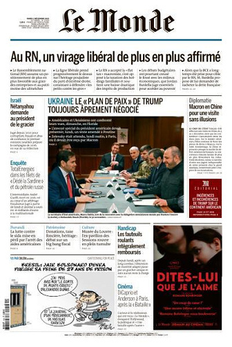 Jaquette de Le Monde du Mardi 2 Décembre 2025