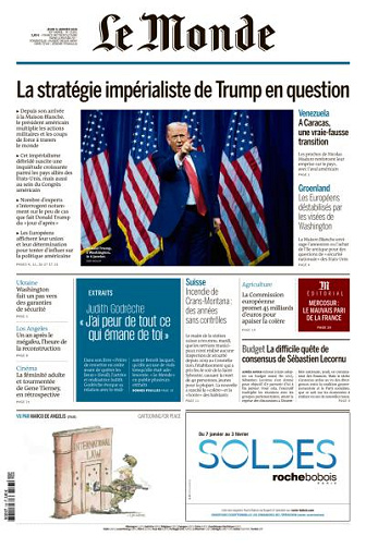 Jaquette de Le Monde du Jeudi 8 Janvier 2026