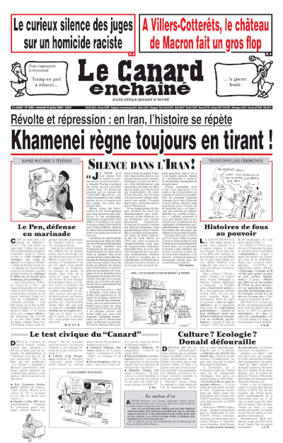 Jaquette de Le Canard enchaîné - 2026-01-14 - N°5488, 14 Janvier 2026