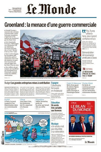 Jaquette de Le Monde du Mardi 20 Janvier 2026 FR.
