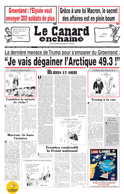 Jaquette de Le Canard enchaîné 2026.01.21.N°5489.21 Janvier 2026 FR.