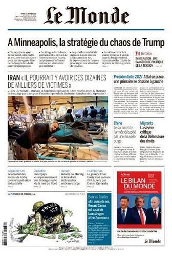 Jaquette de Le Monde du Mardi 27 Janvier 2026 FR.