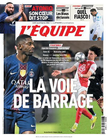 Jaquette de L.equipe Du Jeudi 29 Janvier 2026 FR.