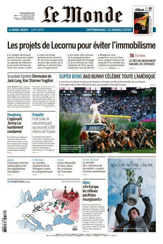Jaquette de Le Monde N.25229 du Mardi 10 Février 2026