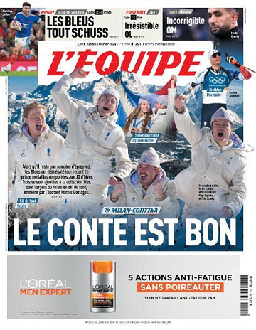 Jaquette de L’equipe N.26116 du Lundi 16 Février 2026