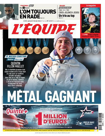 Jaquette de L’equipe N.26121 du Samedi 21 Février 2026