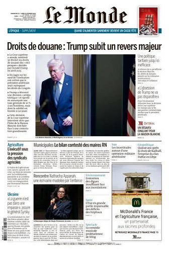 Jaquette de Le Monde N.25240 du Dimanche 22 et Lundi 23 Février 2026