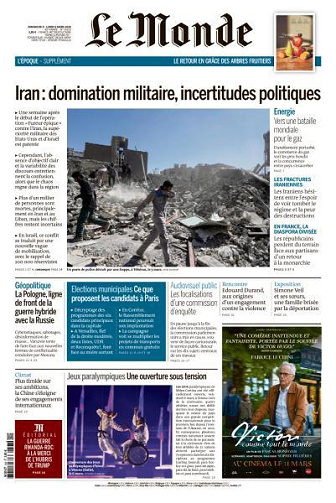 Jaquette de Le Monde du Dimanche 08 et Lundi 09 Mars 2026