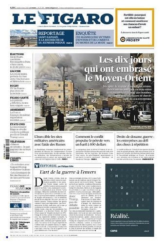 Jaquette de Le Figaro du Lundi 09 Mars 2026