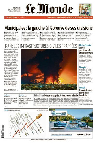 Jaquette de Le Monde du Jeudi 12 Mars 2026