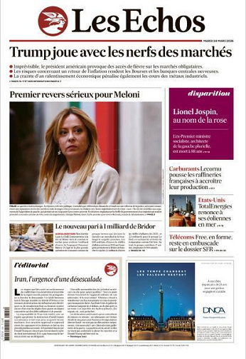 Jaquette de Les Echos Du Mardi 24 Mars 2026 FR.