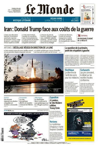 Jaquette de Le Monde N.25274 Du Vendredi 03 Avril 2026 FR.